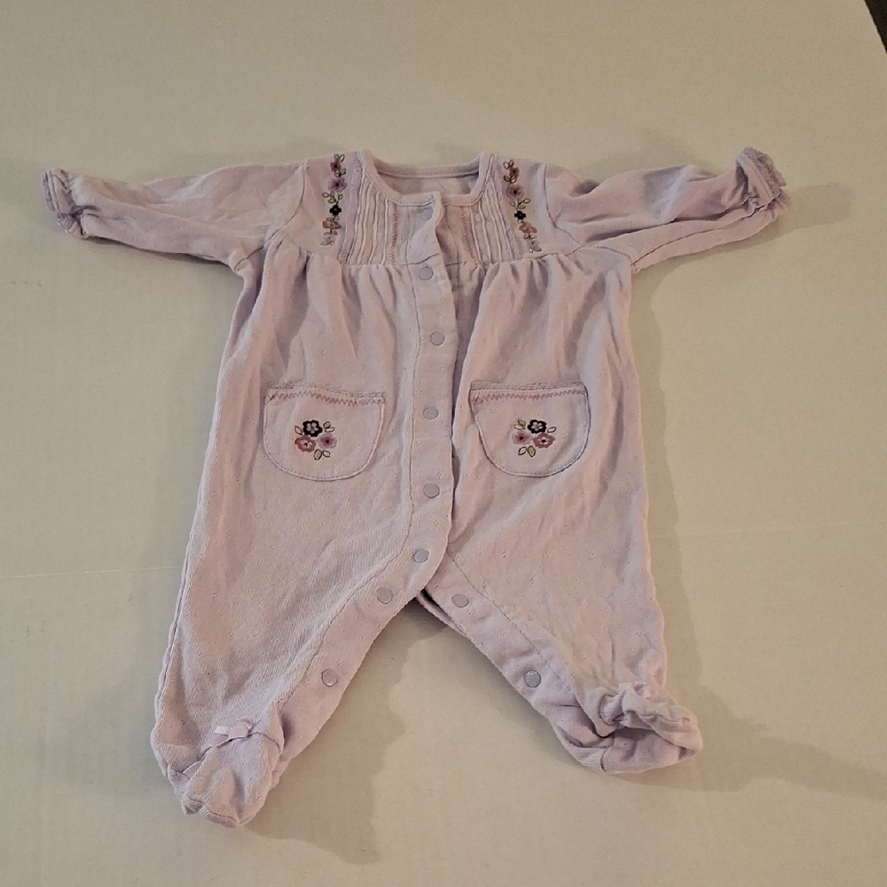 Carter's Lavender One Piece W/Baby Footie with Floral Embroidery